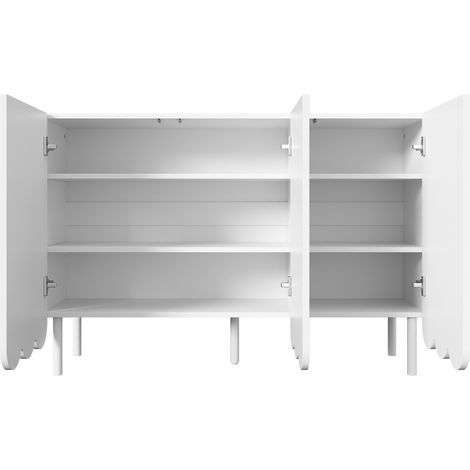 Buffet blanc moderne à portes ondulées 120 x 35 x 80 cm, sans poignées, étagères réglables (1/5)