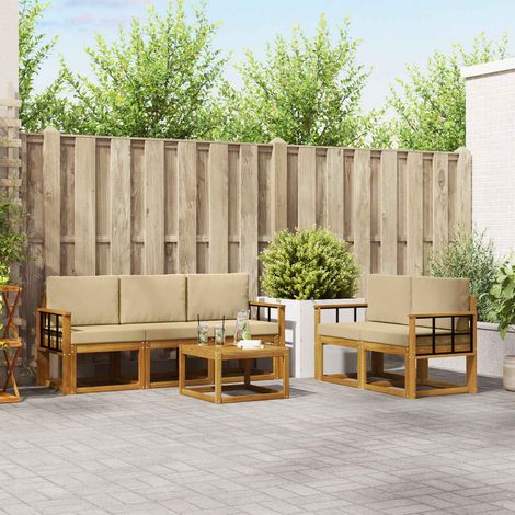 vidaXL Outdoor-Sofagarnitur mit Kissen 6 pcs Natur und Beige (1/5)