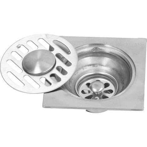 Bonde de sol auto-obturante en acier inoxydable pour lave-linge, idéale pour la cuisine et la salle de bain. Finition brillante, double usage. (1/5)