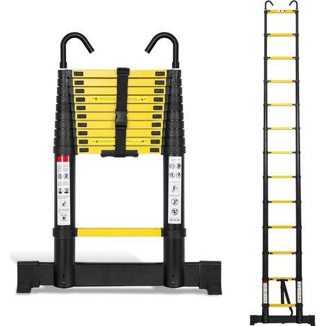 Randaco Escalera telescópica negra Pro 3,2m con estabilizador y ganchos, 150kg