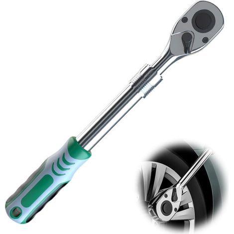 Cle a Cliquet Télescopique à 90 Dents, 1/2 Pouce, Acier au Chrome Vanadium + Caoutchouc, Tailles Télescopiques 290-450 mm, pour L'industrie Automobile, L'industrie Marine et L'industrie (vert) (1/4)