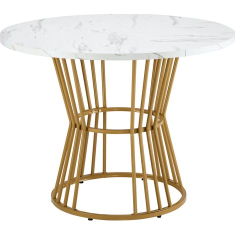 Mesa redonda blanca de 100 cm en MDF con estructura de metal, estilo moderno (1/5)