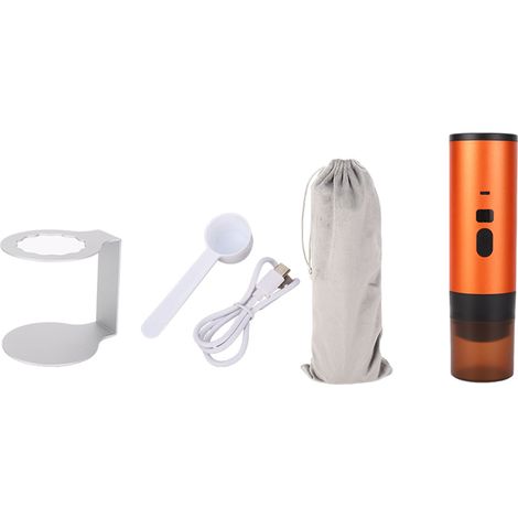 Cafetière portable, entièrement automatique, rechargeable et sans fil pour une utilisation en extérieur, couleur orange. (1/2)