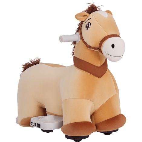 AIYAPLAY caballo eléctrico para niños de 18 a 36 meses caballo de juguete eléctrico con batería 6V y música carga 25 kg 69x34x53 cm marrón (1/5)