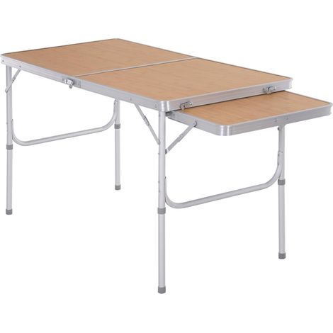 Table de camping pliante et portable avec rallonge rabattable, table de pique-nique légère avec cadre en aluminium, capacité de charge de 30 kg, hauteur réglable 153 x 60 x 39/71 cm (1/5)