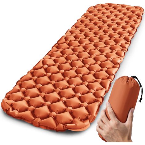 Matelas gonflable de camping (Orange), ultraléger, sans appui-tête, idéal pour les voyages et la randonnée. (1/4)