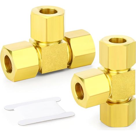 2 piezas de conectores de tubería de compresión de latón, conector en T, 10 mm x 10 mm x 10 mm de diámetro exterior de la tubería. (1/4)