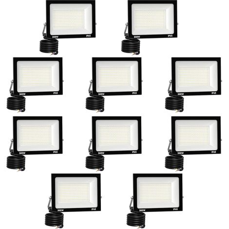 10 Pack Projecteur LED Extérieur 300W 30000 lúmenes 3000K Blanc froid Spot LED Eclairage IP65 Étanche Projecteur Extérieur Eclairage de Sécurité Floodlight pour resistente al agua (1/5)