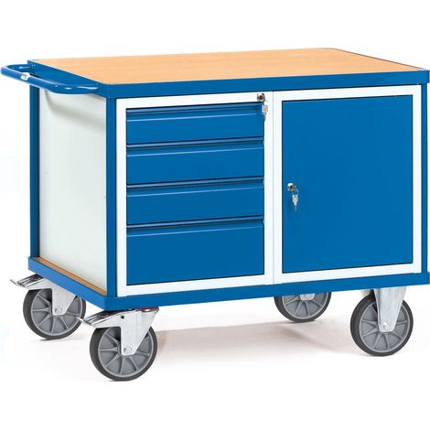 fetra Werkstattwagen, Ladefläche 1050 x 700 mm, Holz-Plattform, verschließbarer Stahlschrank, 4 Schubladen (1/2)