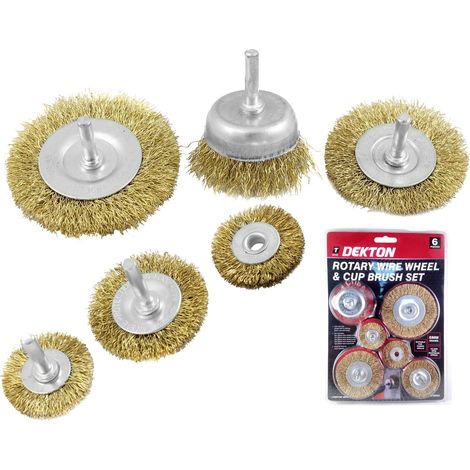 Dekton 6pc Brass Wire Wheel / Cup Brush Set Use With Rotary Drill And Drills