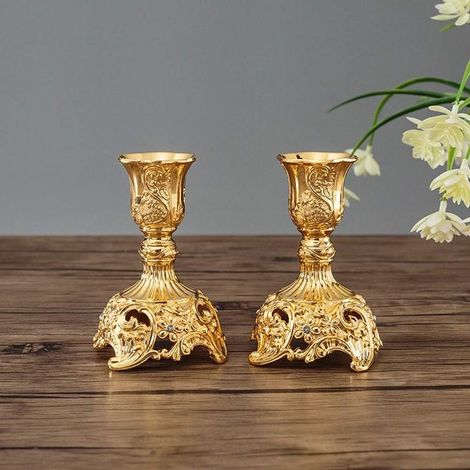 OrLot de 2 Bougeoirs Chandeliers Candélabres en Or Métal Decoration, Vintage Bougeoir de Décoration de Table Mariage, (1/5)