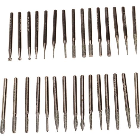 30pcs Forets Diamant Fraises Rotatives Pointes Diamantées Diamant ponçage Forets à meuler diamantés Aiguille de meulage diamant Accessoires de broyage électrique Pour Dremel Rotary Drill Bit (1/4)