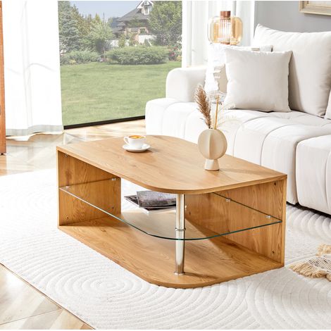 Mesa de centro 100x60x42 cm color madera natural en MDF y vidrio con almacenaje (1/5)