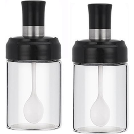 Pot À Épices En Verre Borosilicaté Avec Cuillère Intégrée Et Couvercle Étanche - Pour Sel Sucre Épices Sauce Confiture - Lot De 1 (1/5)