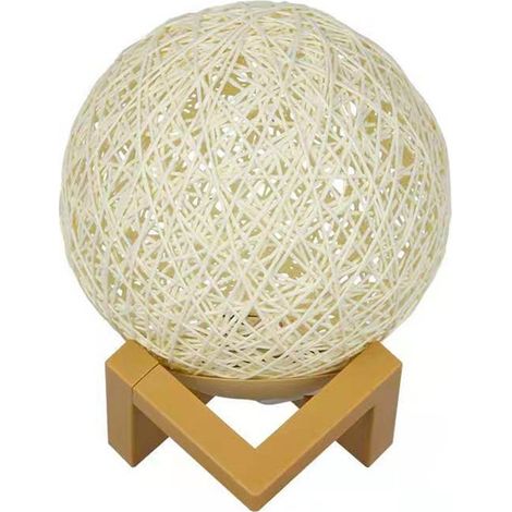 Veilleuse led, Lampe de Chevet, Lampe d'Ambiance de Chambre en Rotin et Bois, USB Rechargeable [Classe énergétique A++] (1/5)