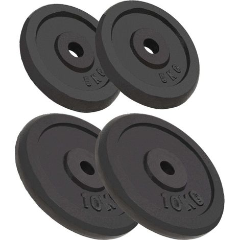 Juego de 4 discos de pesas: 2 mancuernas de hierro fundido de 10 kg + 2 de 5 kg para fitness y entrenamiento con pesas 020000761 (1/5)