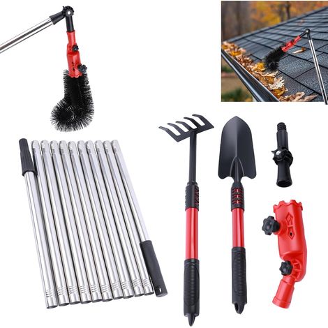 Nettoyeur de gouttière télescopique 4 m, brosse de gouttière réglable à 180° 2 en 1  Nettoyant de gouttières pour feuilles, fenêtres, toits de gouttières, gouttières et jardins (1/5)