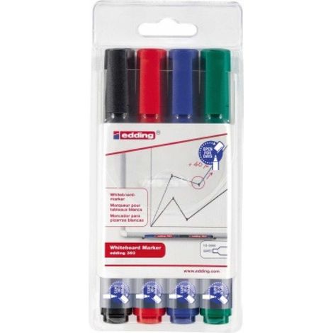 Edding 360 - Whiteboard-Marker - 4 Stück-Set - kein Eintrocknen - Rot/Blau/Grün/Schwarz (1/5)
