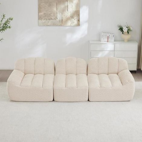 Canapé modulaire - KOMHTOM - 3 places - Mousse 32D haute densité - Assise profonde - Tissu doux beige (1/5)