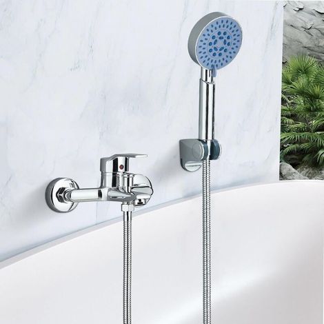 Robinet de baignoire avec douchette à main, 5 fonctions, mitigeur de baignoire avec douchette et tuyau de 1,5 m (1/4)