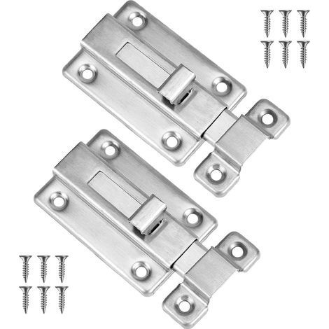 Lot de 2 verrous de porte coulissants en acier inoxydable de 8,6 cm avec 12 vis, petit verrou de sécurité pour porte de jardin, salle de bain, abri de jardin, toilettes (1/5)