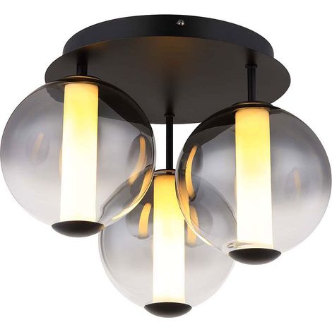 Deckenlampe Deckenleuchte Wohnzimmerlampe schwarz Glaskugel rauch LED H 29,5 cm