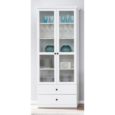 Vitrine weiß Wohnzimmer BERGAMA-19 mit Knopfgriffen schwarz, B/H/T: ca. 81/196/41 cm (1/5)