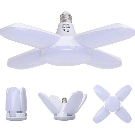 Lampada da garage/officina E27 da 60W, luce bianca fredda 6500K 6800Lm, deformabile con 4 pannelli regolabili, plafoniera a LED per garage (1/4)