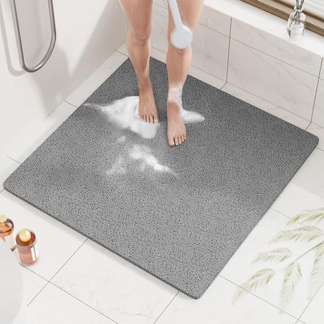 80x80cm, Gris Tapis de Douche Antiderapant, Tapis de Baignoire Antidérapant avec Drain, Doux PVC Luffa Tapis de Bain pour Salle de Bain, Séchage Rapide (1/5)