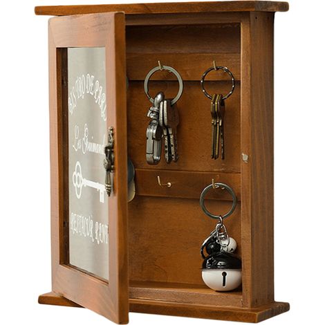 Support mural en bois pour clés, boîte de rangement rétro avec porte acrylique, jolie et durable, organiseur de clés mural.