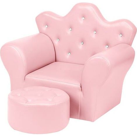 Pink Crown Style Simple Children's Sofa Kids Sofa PVC Leather Princess Sofa Hot Pink Mini Sofa (1/5)