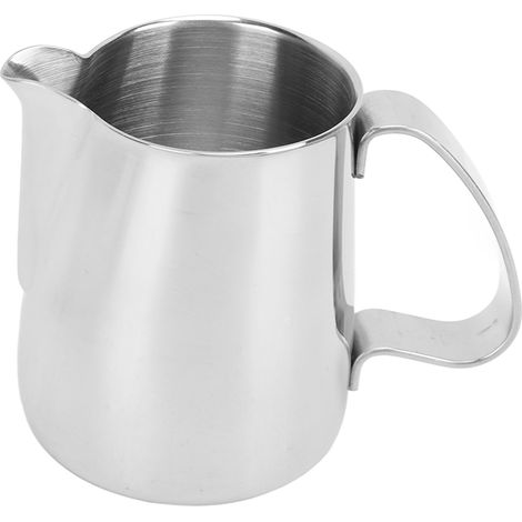 Tasse à mousser le lait en acier inoxydable 304 avec bec verseur pointu anti-gouttes et mousseur à lait intégré, pichet à café vapeur 350 ml (1/5)