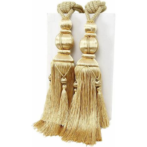 2pcs Lanterne Simple Suspendus Boule Glands Rideaux Boucle Sling Reliure Lanterne Embrasses Fabriqués À La Main Boucle Tressée Draperie Rideaux Retenues Fenêtre Traitements pour La Maison, Doré (1/5)