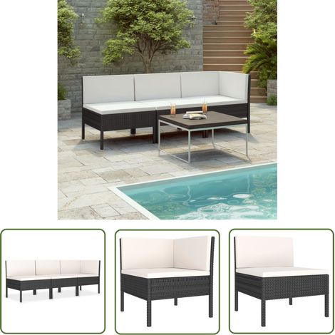 The Living Store 3-tlg. Garten-Lounge-Set mit Auflagen Poly Rattan Schwarz - Gartenmöbel - Loungesessel - Outdoor-Wohnbereich - Poolparty - Gartenecke (1/5)