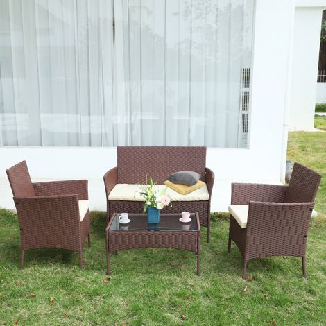 Bigzzia set of 4-piece brown rattan garden furniture (1/5)