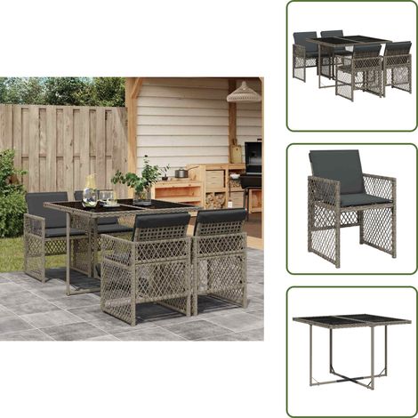 Ensemble à manger de jardin 5 pcs coussins gris résine tressée - Ensemble À Manger De Jardin - Ensembles À Manger De Jardin - Ensemble À Manger D'extérieur - Ensemble À Manger De Patio (1/5)