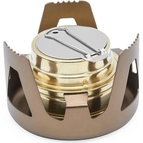 Mini hornillo portátil de alcohol para exteriores, ideal para mochileros, senderismo, acampada y supervivencia (cobre). (1/5)