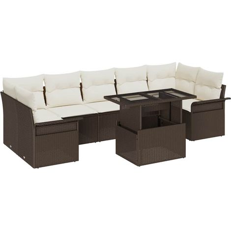 Maison Exclusive - Conjunto de sofá de jardín 8 pcs Marrón ratán (1/5)