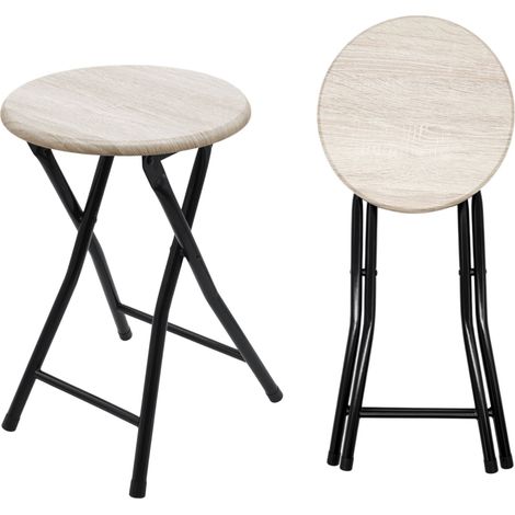Holz Metall Klapphocker 2er Set - 47 x 33 cm - Klapp Stuhl Sitz Hocker klappbar rund