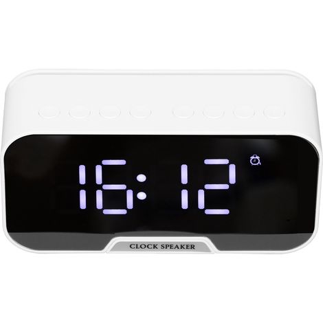 D-88 Tragbarer multifunktionaler Bluetooth-Lautsprecherwecker mit Doppelalarm, ideal für Schlafzimmer oder Büro (Weiß) (1/5)