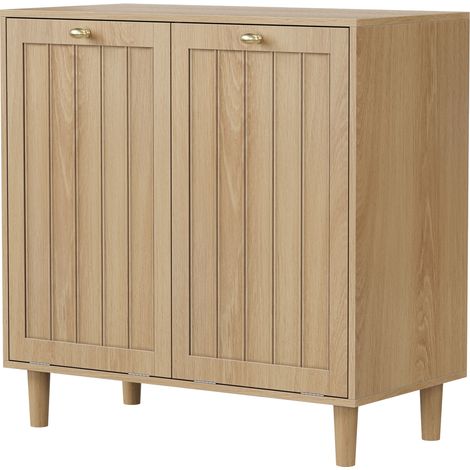Panier à linge incliné avec panier intérieur amovible, meuble à linge de salle de bain, panier à linge dissimulé, étagère domestique autoportante, coloris chêne (1/5)