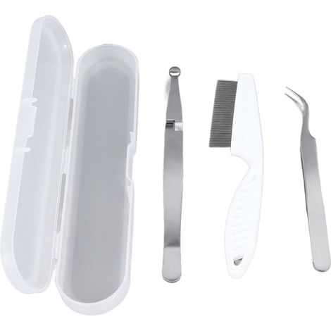 Kit anti-puces pour animaux de compagnie, pincettes durables en acier inoxydable, ensemble de pinces à peigne, outil de retrait facile à utiliser pour chiens et chats, pince croisée, peigne, pince à p (1/5)