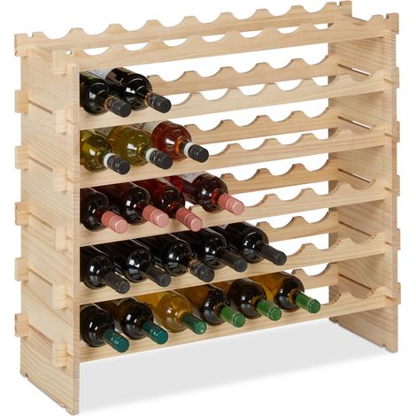 Portabottiglie in legno di pino design elegante 6 livelli 114 x 30 x 90 cm per 48 bottiglie in legno naturale 130014561