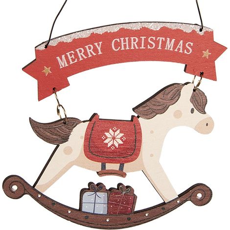 Suspension de Noël Cheval à Bascule Décoration Suspendue en Bois Blanc 10 x 1 x 11 cm - PANGIVO (1/3)