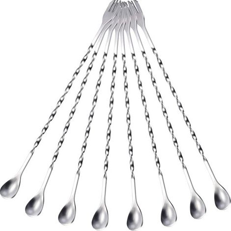 Juego de 8 cucharas mezcladoras de acero inoxidable, Mortero largo para cócteles con diseño en espiral (plateado), 26 cm (1/5)