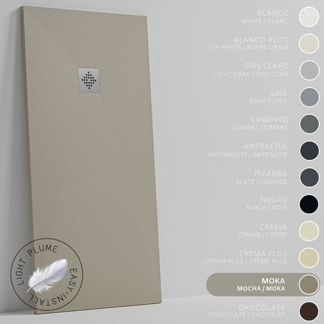 SOULHOME Piatto Doccia in Resina Alleggerita texture Ardesia -Colore Moka - 60X60 cm Ultrapiatto Include Piletta di scarico e Griglia (1/5)