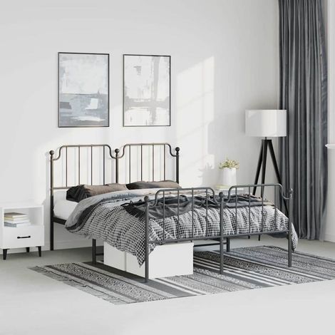vidaXL Estructura cama sin colchón con estribo metal negro 135x190 cm (1/5)
