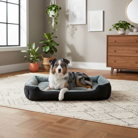 belviona Hundebett mit kuscheligem Wendekissen, pflegeleicht & rutschfest, gemütlicher Schlafplatz, 90x70 cm, schwarz/grau (1/5)