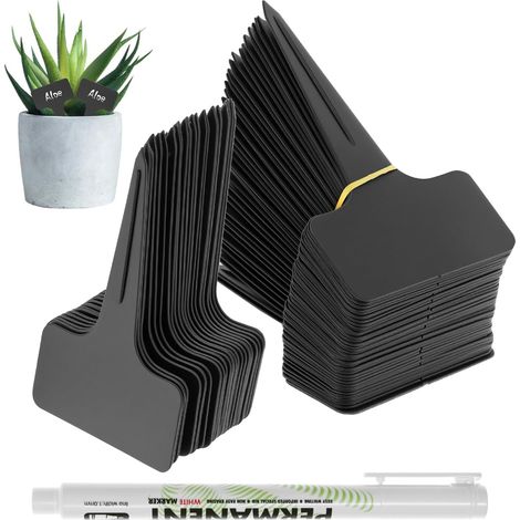 ® 120 Stück wetterfeste T-förmige Pflanzenetiketten aus Kunststoff mit Markierungsstift, für Pflanzen im Freien und in Innenräumen (1/5)