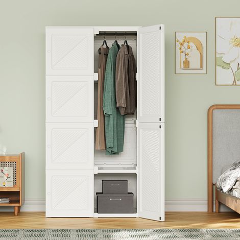 Armoire portable en Plastique,69x50x136cm Armoires à Monter soi-même avec 5 Cubes, 1 Tringle à Suspension,Armoires Polyvalente pour Chambre à Coucher, Bureau, Couloir (1/5)